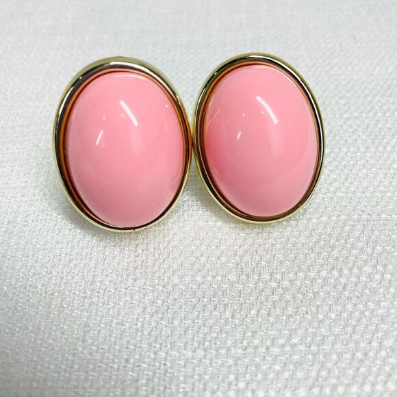 Vintage 80s Earrings Pink Gold Chunky 80s VTG Original Clip On Earrings Vintage - Picture 2 of 9